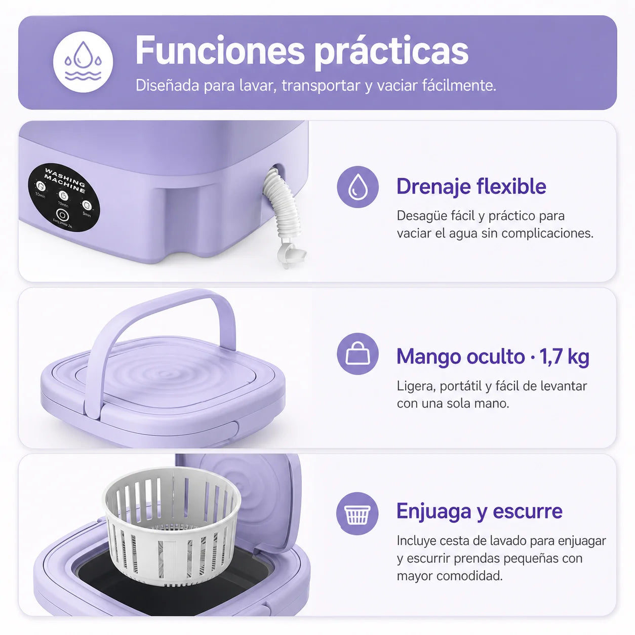 Lavadora Portátil Plegable 8L